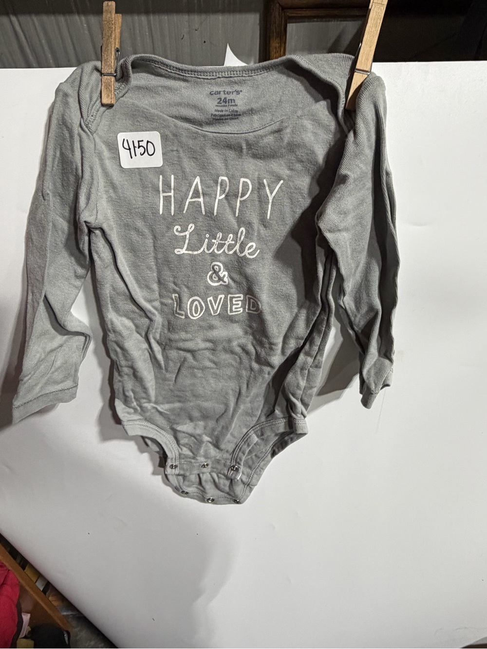 #4150-Carter's Gray Long-Sleeve 'Happy Little & Loved' One-Piece
